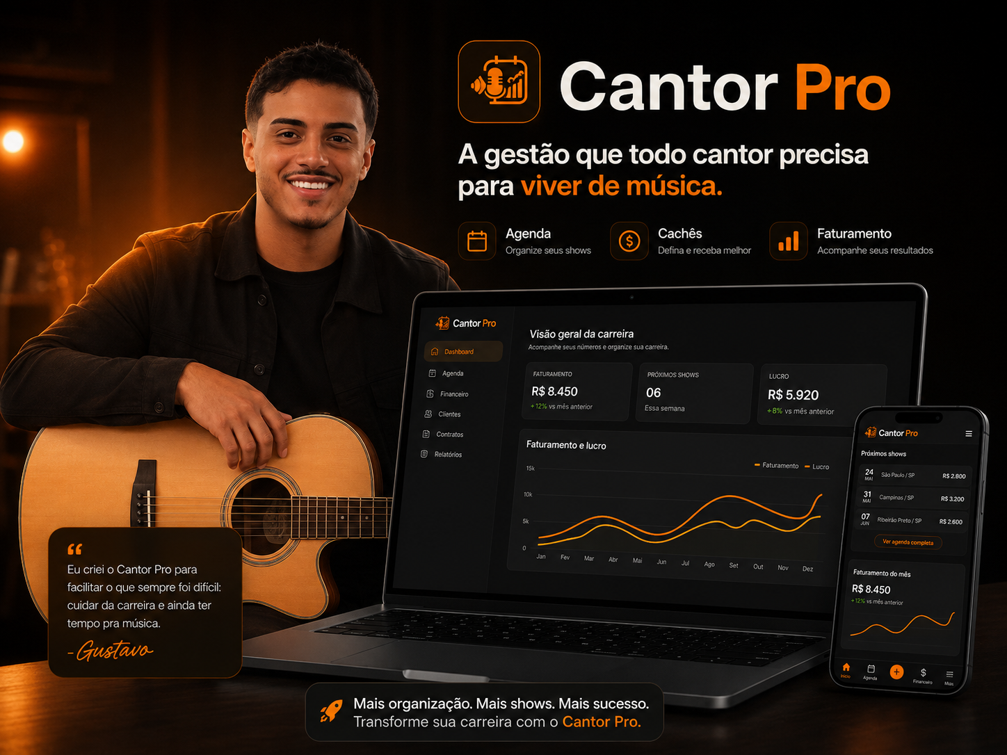 Mockup principal do Cantor Pro